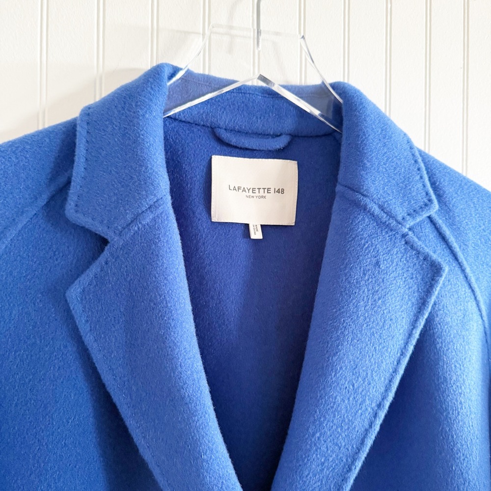 Lafayette 148 Galaxy Blue Cashmere Oversized Two Button Car Coat Small View 5